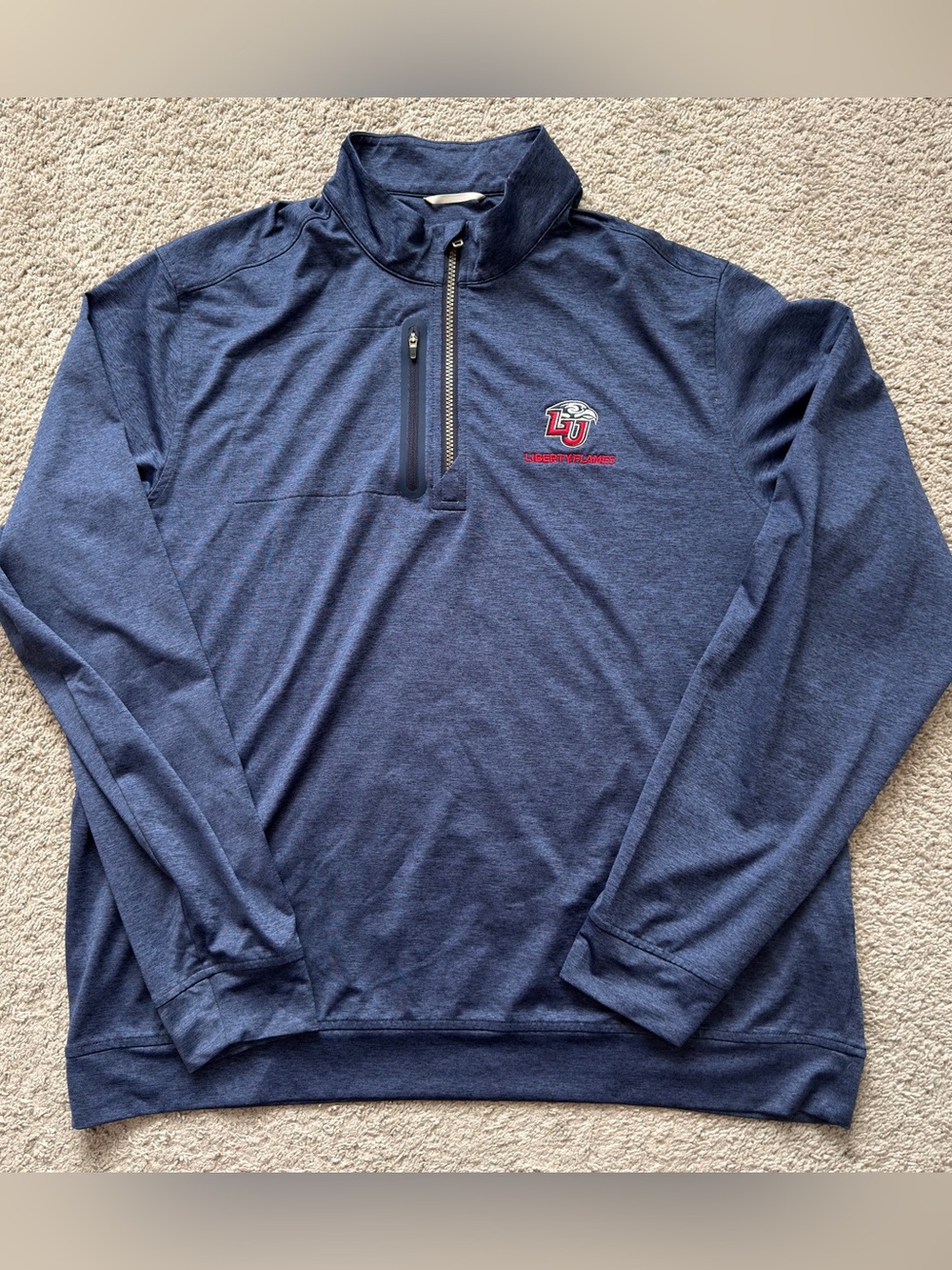 Cutter & Buck Liberty Flames 1/2 Zip Pullover Mens XL Blue DryTec 50+ MCK09404